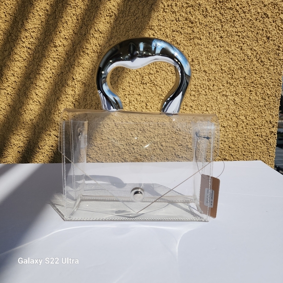 Small Womens Stadium Approved PVC Transparent Twist Lock Flap Jelly Crossbody - Picture 8 of 10